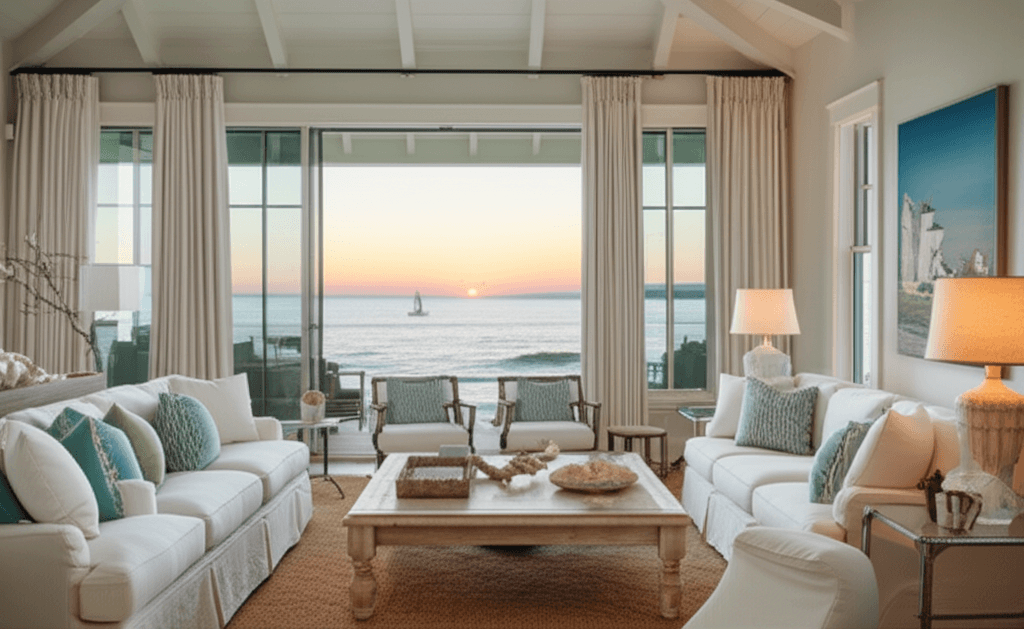 Elegant coastal living room representing high-end estate turnover services
